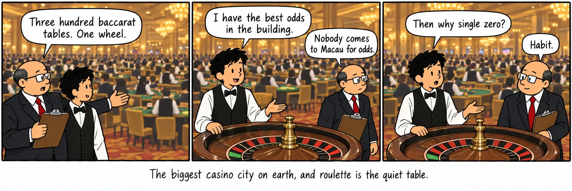 Mji mkubwa zaidi wa kasino duniani, na roulette ndiyo jedwali tulivu.